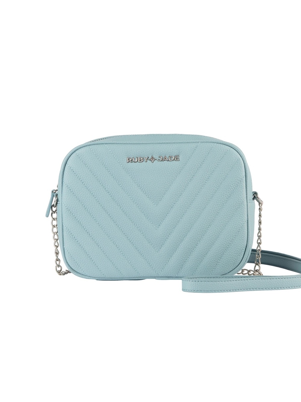 Ruby & Jade Light Blue Quilted Crossbody Bag with Chain Strap